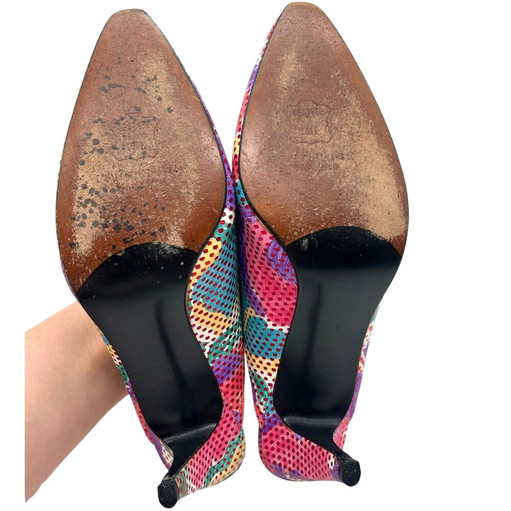 Stuart Weitzman Vintage 80s Pop Art Slingback Pumps 6.5 Colorful Retro Designer - Picture 3 of 15